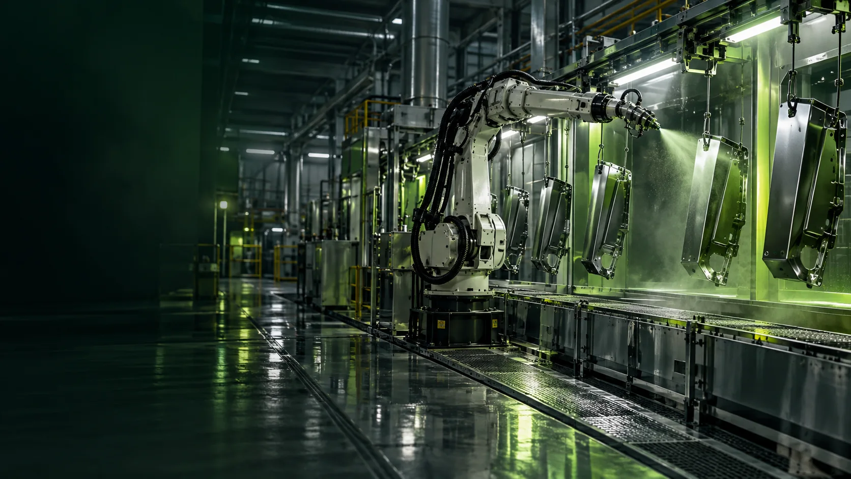 Automated coating equipment in a large industrial facility