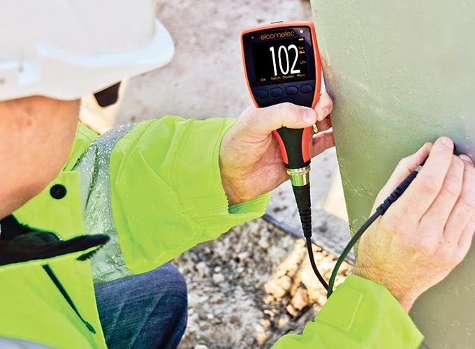 Industrial coating inspection using a thickness gauge